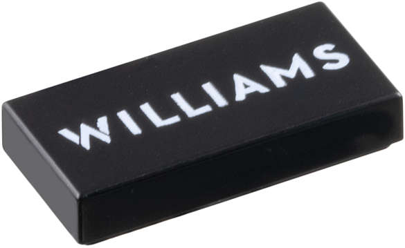 Lego (N) ~ Tile 1 x 2 with White 'WILLIAMS' Pattern ~ [Black]