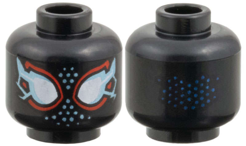 Lego (N) ~ Minifigure Head Alien with Spider-Man Large White Eyes with Red Borders Metalli ~ [Black]