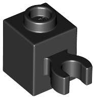 Lego (N) ~ Brick Modified 1 x 1 with Open O Clip (Vertical Grip) - Hollow Stud ~ [Black]