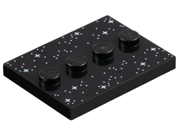 Lego (N) ~ Tile Modified 3 x 4 with 4 Studs in Center with White Dots and Sparkles / Stars ~ [Black]