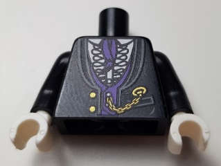 Lego (N) ~ Torso Jacket Formal with White Shirt with Frills Dark Purple Vest and Cravat Go ~ [Black]