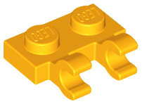 Lego (N) ~ Plate Modified 1 x 2 with 2 Open O Clips (Horizontal Grip) ~ [Bright Light Orange]