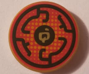 Lego (U) ~ Tile Round 2 x 2 with Bottom Stud Holder with Black Circular Lines on Red ~ [Pearl Gold]