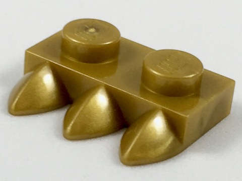 Lego (N) ~ Plate Modified 1 x 2 with 3 Teeth ~ [Pearl Gold]