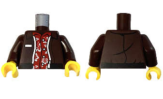 Lego (N) ~ Torso Jacket Open with Black Hem and Silver Zipper over Red Hawaiian Shirt ~ [Dark Brown]