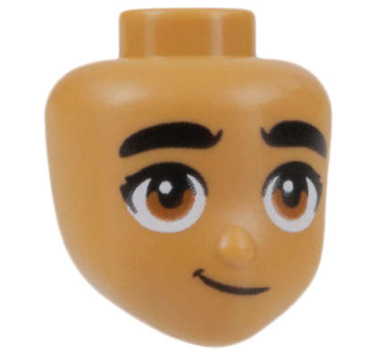 Lego (N) ~ Mini Doll Head Friends with Thick Black Eyebrows Dark Orange Eyes and L ~ [Medium Nougat]