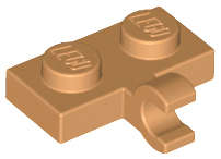 Lego (N) ~ Plate Modified 1 x 2 with Clip on Side (Horizontal Grip) ~ [Medium Nougat]