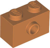 Lego (N) ~ Brick Modified 1 x 2 with Stud on Side with Bottom Stud Holder ~ [Medium Nougat]