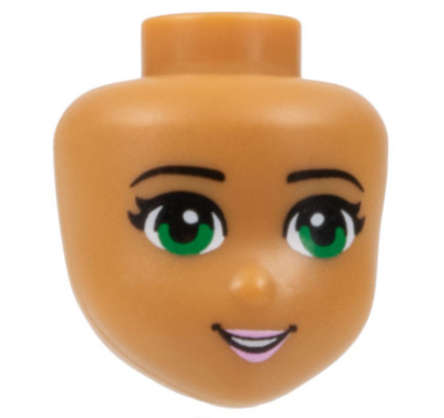 Lego USED - Medium Nougat Mini Doll Head Friends with Green Eyes Pale Pink Lips and Open Mouth