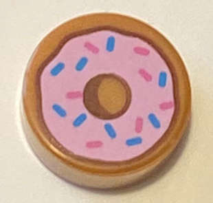 Lego NEW - Tile Round 1 x 1 with Donut / Doughnut with Bright Pink Frosting and Da~ [Medium Nougat]