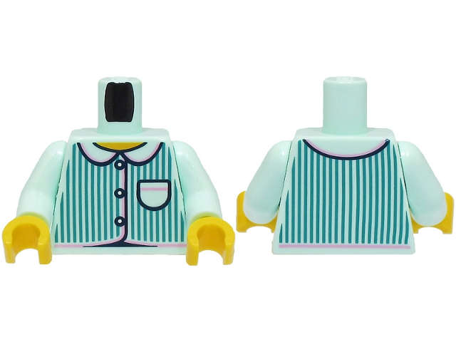 Lego (N) ~ Torso Pajamas 3 Buttons Dark Turquoise Vertical Stripes Pocket Bright Pink ~ [Light Aqua]