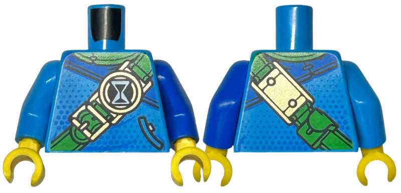 Lego (N) ~ Torso Robe with Blue Shoulder and Dots Bright Green Neck and Strap with H ~ [Dark Azure]