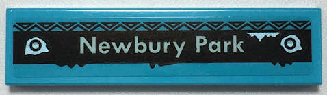 Lego (U) ~ Tile 1 x 4 with Light Aqua 'Newbury Park' and Metallic Light Blue Rivet ~ [Medium Azure]