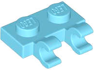 Lego (N) ~ Plate Modified 1 x 2 with 2 Open O Clips (Horizontal Grip) ~ [Medium Azure]