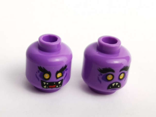 Lego (U) ~ Minifigure Head Dual Sided Alien with Cheek Lines Raised Black Eyebr ~ [Medium Lavender]