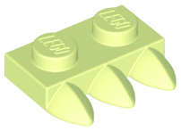 Lego (N) ~ Plate Modified 1 x 2 with 3 Teeth ~ [Yellowish Green]