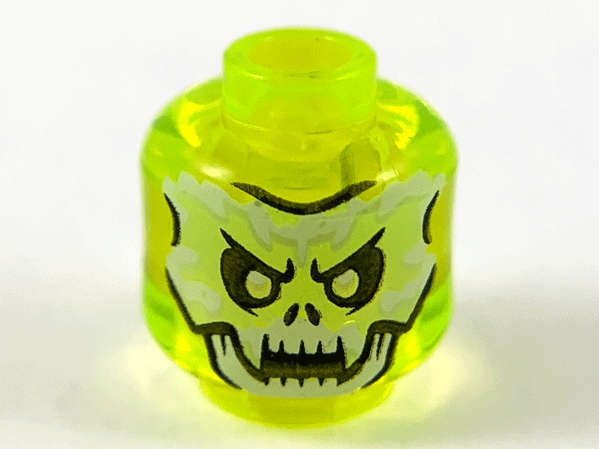 Lego (U) ~ Minifigure Head Alien Ghost with White and Yellowish Green Skull Fa ~ [Trans-Neon Green]