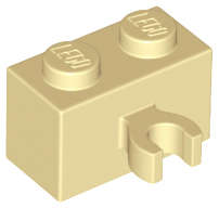 Lego (N) ~ Brick Modified 1 x 2 with Open O Clip Thick (Vertical Grip) ~ [Tan]