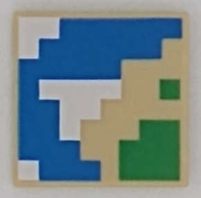 Lego (N) ~ Tile 2 x 2 with Pixelated Blue Green and White Pattern (Minecraft Map) ~ [Tan]