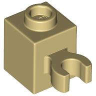 Lego (N) ~ Brick Modified 1 x 1 with Open O Clip (Vertical Grip) - Hollow Stud ~ [Tan]