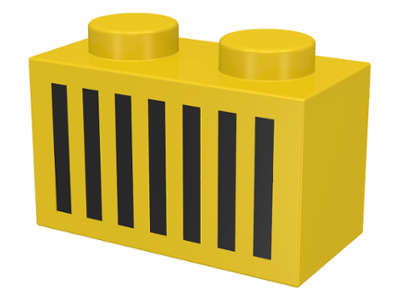 Lego (U) ~ Brick 1 x 2 with Black Grille with 7 Vertical Lines Pattern ~ [Yellow]