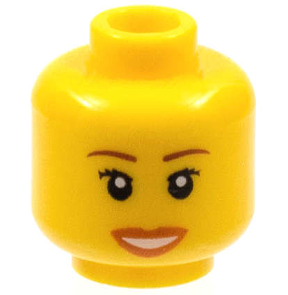 Lego (U) ~ Minifigure Head Female Reddish Brown Eyebrows Black Eyelashes Dark Orange Lip ~ [Yellow]