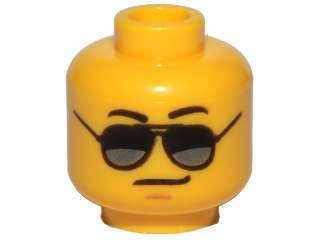 Lego (N) ~ Minifigure Head Glasses with Black and Silver Sunglasses Medium Nougat Chin Di ~ [Yellow]