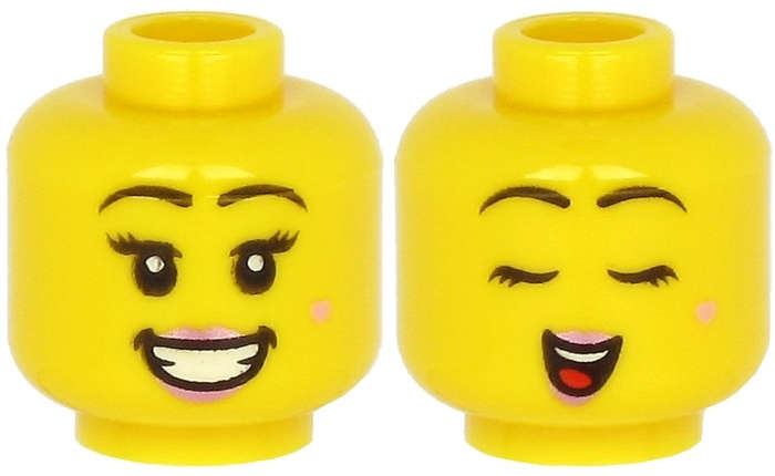 Lego (N) ~ Minifigure Head Dual Sided Female Black Eyebrows Metallic Pink Lips Beauty Mar ~ [Yellow]