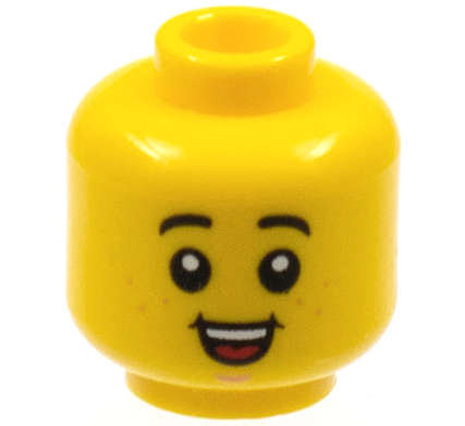 Lego (N) ~ Minifigure Head Child Black Eyebrows Nougat Freckles and Chin Dimple Open Mout ~ [Yellow]