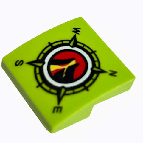 Lego (N) ~ Slope Curved 2 x 2 x 2/3 with Volcano Explorers Logo Compass Pattern ~ [Lime]