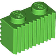Lego (N) ~ Brick Modified 1 x 2 with Grille / Fluted Profile ~ [Bright Green]