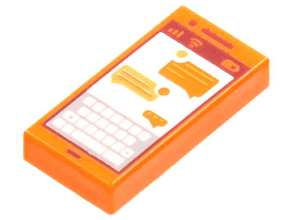 Lego (N) ~ Tile 1 x 2 with Cell Phone / Smartphone Screen with Keyboard and Text Messages ~ [Orange]
