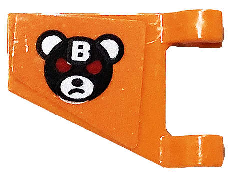 Lego (U) ~ Flag 2 x 2 Trapezoid with Flat Edge with Bane Teddy Bear Head with Silver Let ~ [Orange]