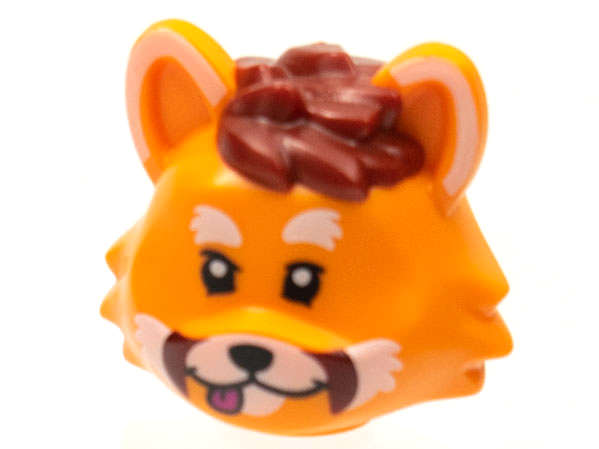 Lego (N) ~ Minifigure Head Modified Cat with Dark Red Hair and Whiskers White Markings on ~ [Orange]