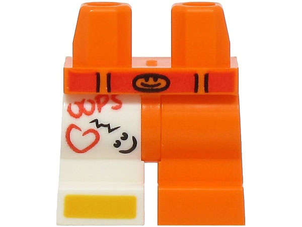 Lego (N) ~ Hips and 1 Orange Medium Left Leg 1 White Medium Right Leg with Red Belt 'OOPS ~ [Orange]