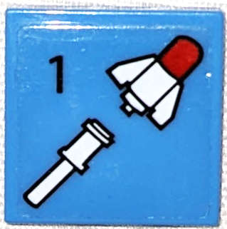 Lego (U) ~ Tile 2 x 2 with Black Number 1 and White Missile Rocket Pattern (Sticker ~ [Medium Blue]