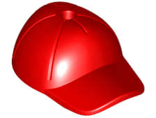 Lego USED - Red Minifigure Headgear Cap - Short Curved Bill with Seams and Hole on Top