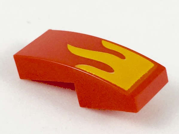 Lego (N) ~ Slope Curved 2 x 1 x 2/3 with Bright Light Orange Flame Pattern ~ [Red]