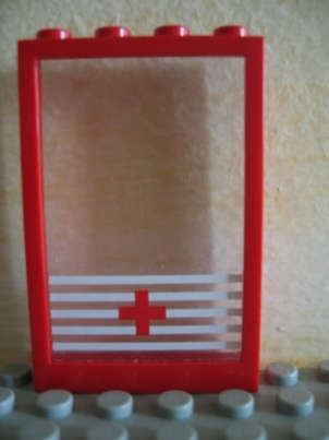 Lego (U) ~ Window 1 x 4 x 5 with Solid Studs with Trans-Clear Glass with 5 White Stripes an ~ [Red]