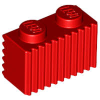 Lego (N) ~ Brick Modified 1 x 2 with Grille / Fluted Profile ~ [Red]