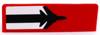 Lego (U) ~ Panel 1 x 4 x 1 with Black Airplane on White Stripe Pattern Model Right Side (St ~ [Red]