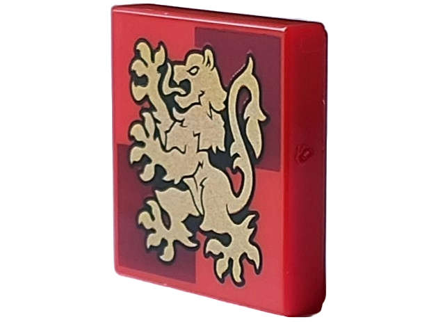 Lego (N) ~ Tile 2 x 2 with Gold Gryffindor Crest on Dark Red Squares Pattern ~ [Red]