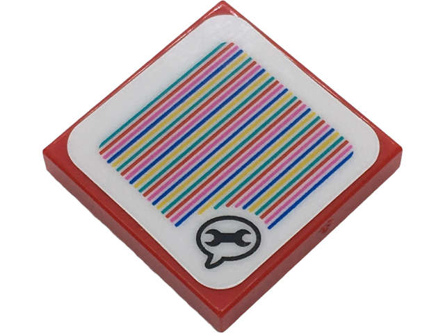 Lego (N) ~ Tile 2 x 2 with Super Mario Scanner Code Toad Speech Bubble with Wrench Pattern  ~ [Red]