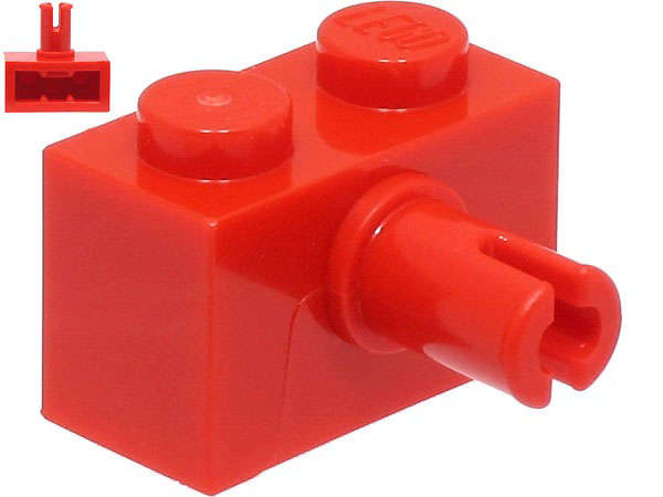 Lego (N) ~ Brick Modified 1 x 2 with Pin and Bottom Stud Holder ~ [Red]