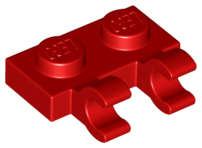 Lego (N) ~ Plate Modified 1 x 2 with 2 Open O Clips (Horizontal Grip) ~ [Red]