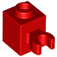 Lego (N) ~ Brick Modified 1 x 1 with Open O Clip (Vertical Grip) - Hollow Stud ~ [Red]
