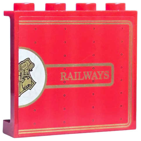 Lego Used - Panel 1 x 4 x 3 with Side Supports - Hollow Studs with Half Hogwarts Logo and 'R~ [Red]