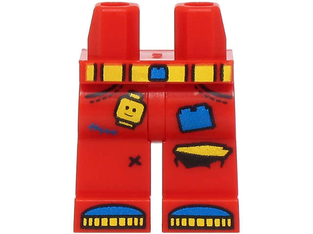 Lego (N) ~ Hips and Legs with Pockets Torn Knee Yellow and Blue Belt with Buckle Minifigure  ~ [Red]