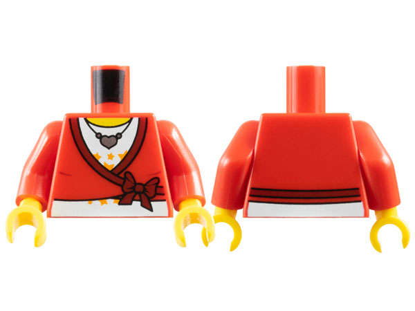 Lego (U) ~ Torso Sweater Cropped with Dark Red Bow and Trim over White Shirt with Bright Li ~ [Red]