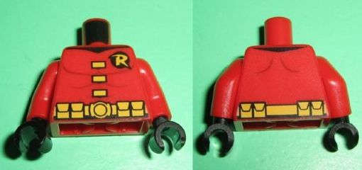 Lego (U) ~ Torso Batman 'R' Symbol Yellow Clasps and Belt with Pockets Pattern / Red Arms / ~ [Red]